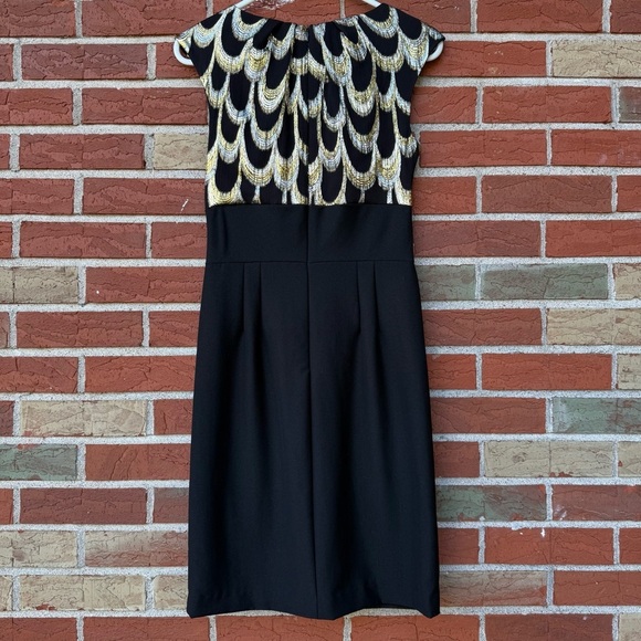 Trina Turk Black Gold Silver Metallic Wool Patterned Sleeveless Sheath Dress 👗 - Picture 5 of 8